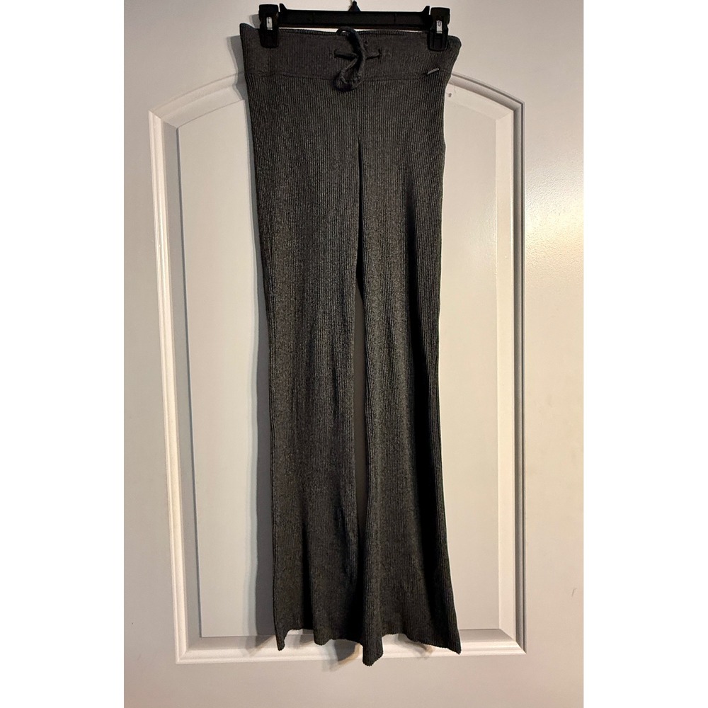 Gilly Hicks Lounge Pants XS Grey Ribbed Knit Flare High Rise Cozycore Comfy